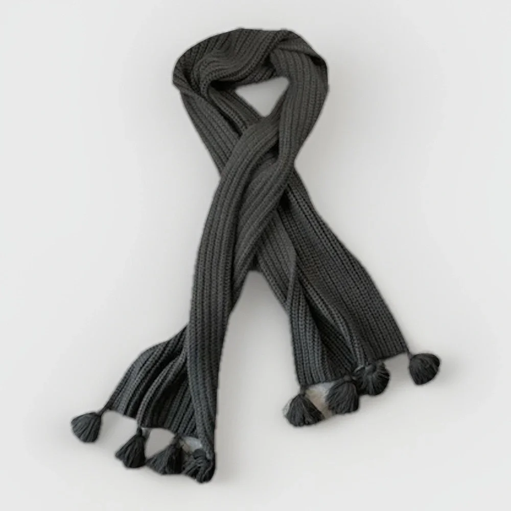 J Crew Chunky Knit Tassel Scarf Womens Black Winter Boho Fringe Classic‎ Soft